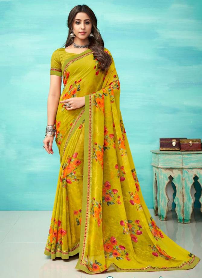 RUCHI MARIGOLD Latest Fancy Designer Casual Regular Wear Pure Georgette Embroidery Border Saree Collection